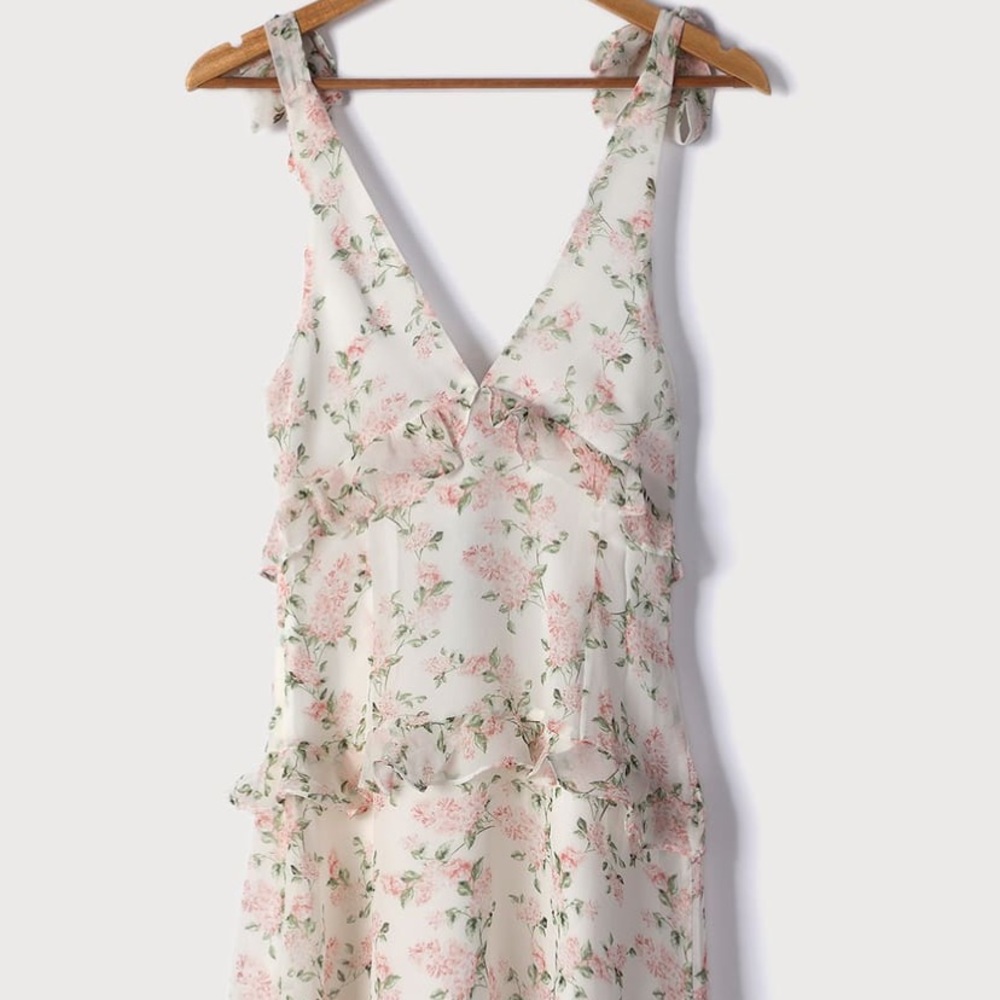 Lulus Ruffle Peach/White Dress - Picture 6 of 6